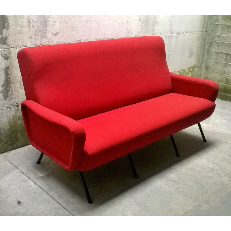 Italian 3-seater red sofa - 1960s