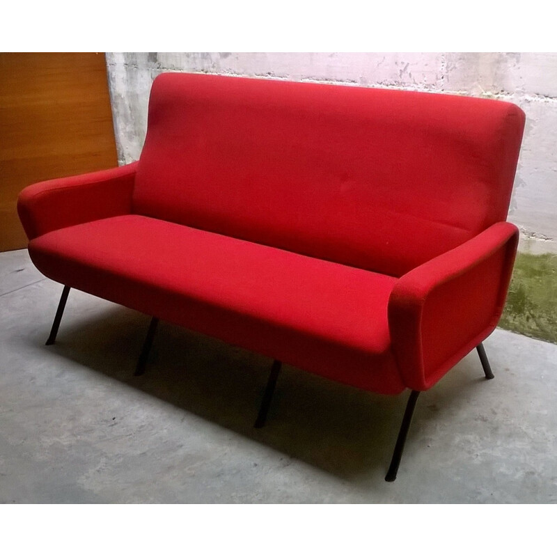 Italian 3-seater red sofa - 1960s