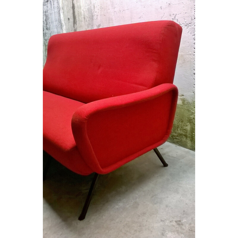 Italian 3-seater red sofa - 1960s