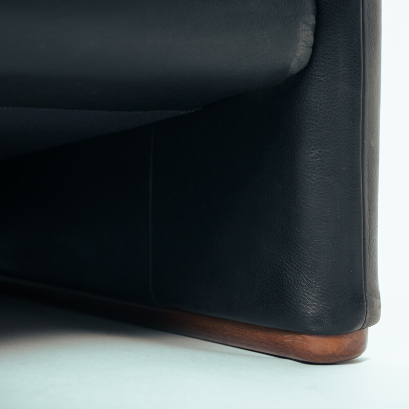 Italienisches Maralunga-Sofa aus schwarzem Leder von Vico Magistretti für Cassina