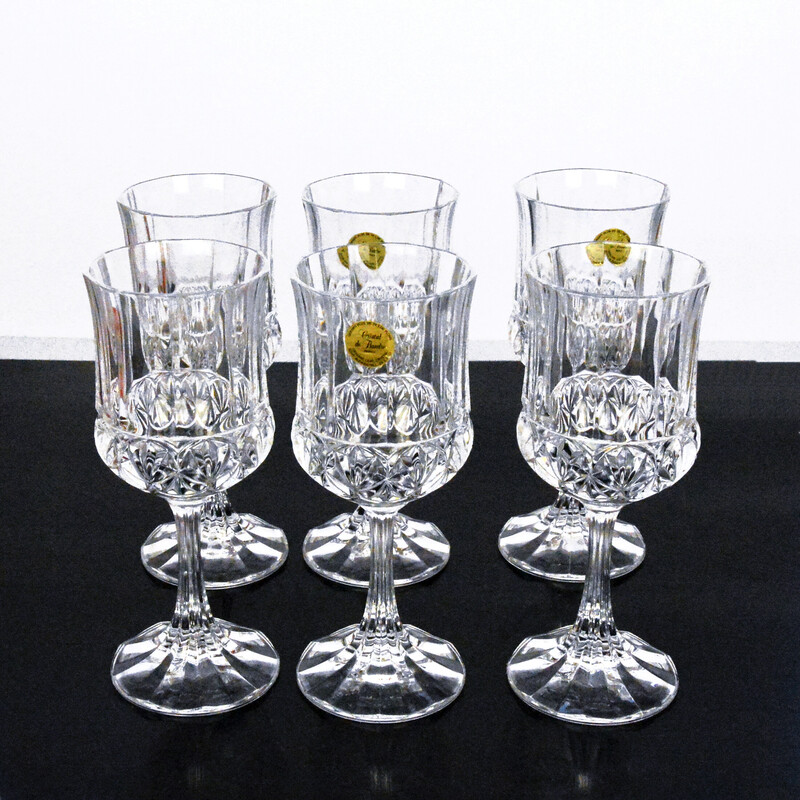 Conjunto de 6 taças de vinho vintage em cristal de Flandre, França 1980