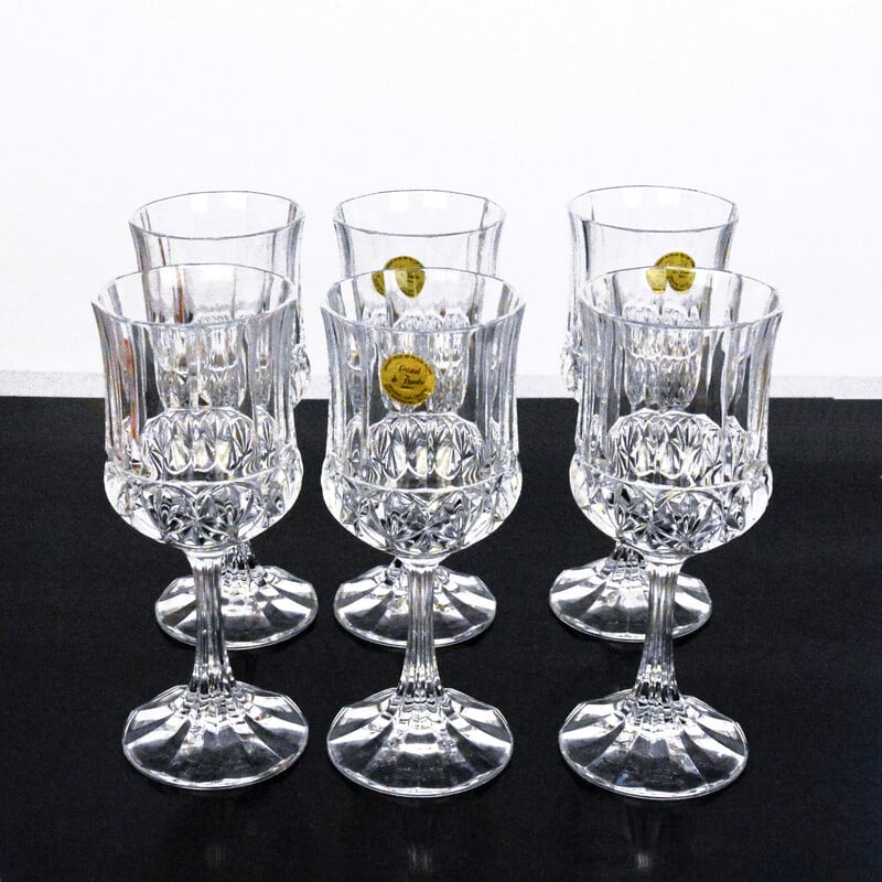 Set of 6 vintage wine glasses in cristal de Flandre, France 1980s