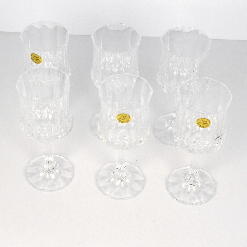 Set of 6 vintage wine glasses in cristal de Flandre, France 1980s