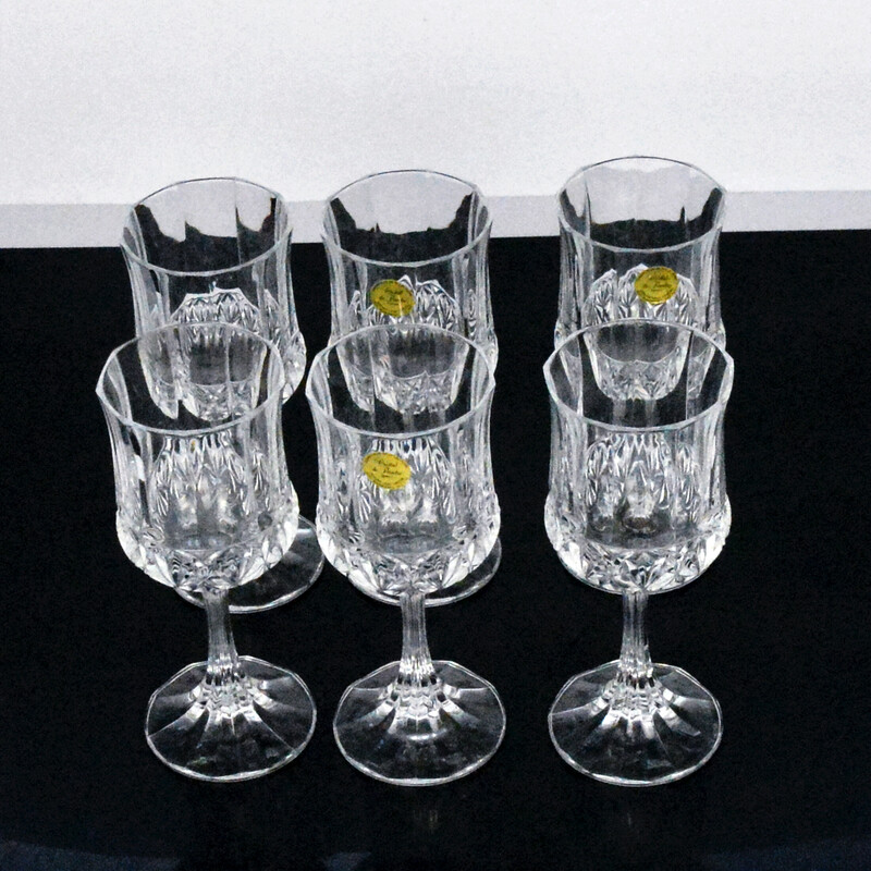 Conjunto de 6 taças de vinho vintage em cristal de Flandre, França 1980