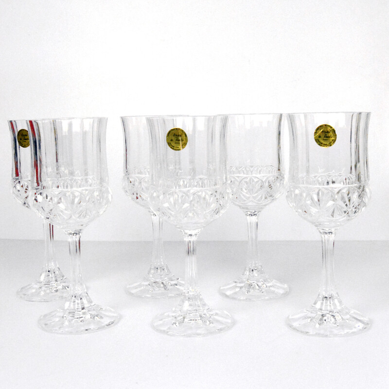 Set of 6 vintage wine glasses in cristal de Flandre, France 1980s