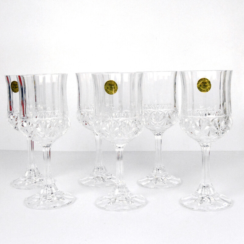 Set van 6 vintage wijnglazen in cristal de Flandre, Frankrijk 1980