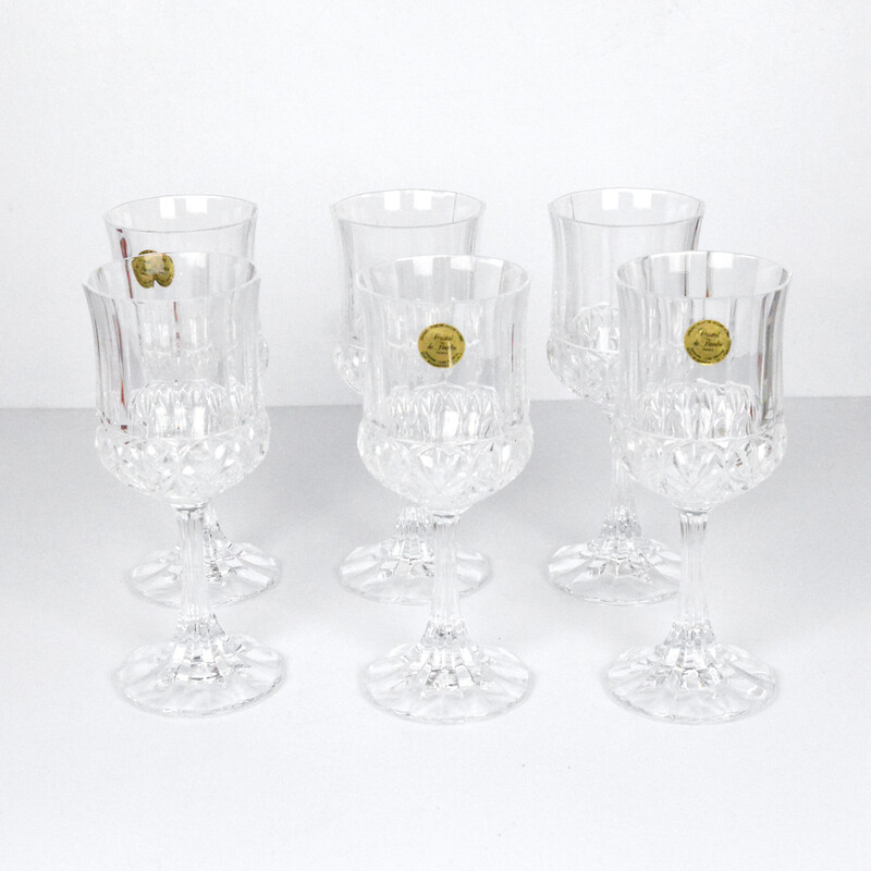 Conjunto de 6 taças de vinho vintage em cristal de Flandre, França 1980