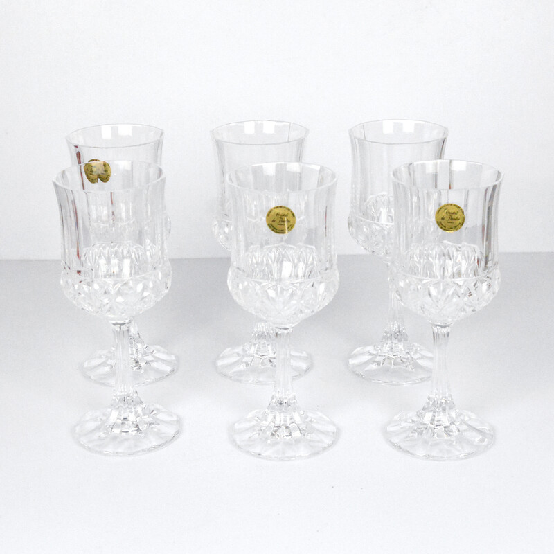 Set of 6 vintage wine glasses in cristal de Flandre, France 1980s