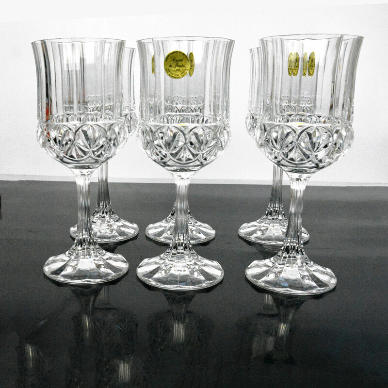 Set of 6 vintage wine glasses in cristal de Flandre, France 1980s