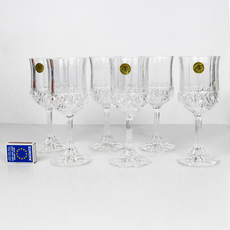 Juego de 6 copas de vino vintage en cristal de Flandre, Francia años 80