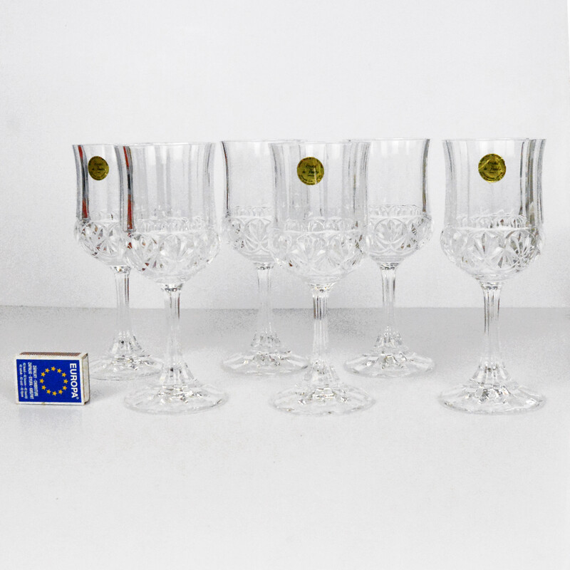 Set of 6 vintage wine glasses in cristal de Flandre, France 1980s