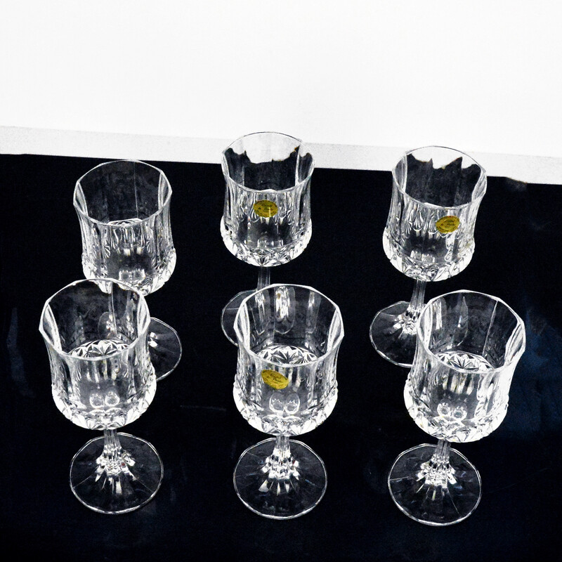 Set of 6 vintage wine glasses in cristal de Flandre, France 1980s