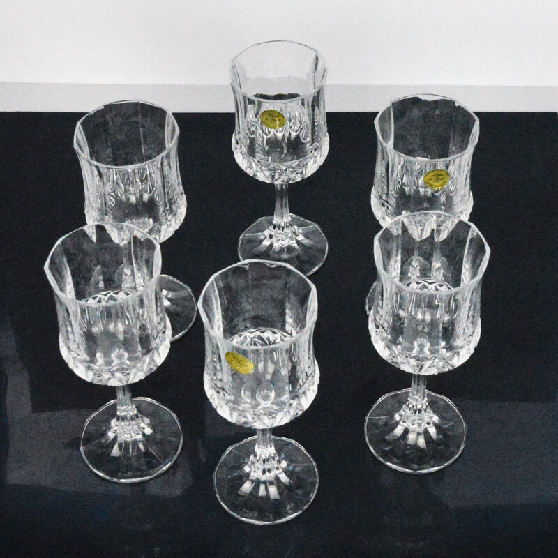Set of 6 vintage wine glasses in cristal de Flandre, France 1980s