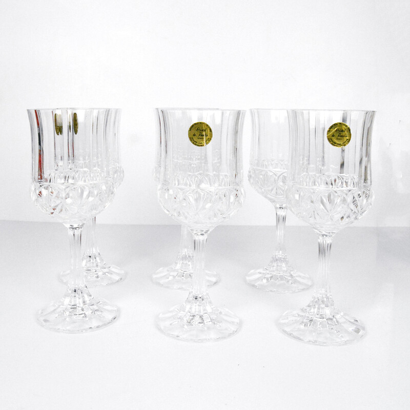 Set of 6 vintage wine glasses in cristal de Flandre, France 1980s