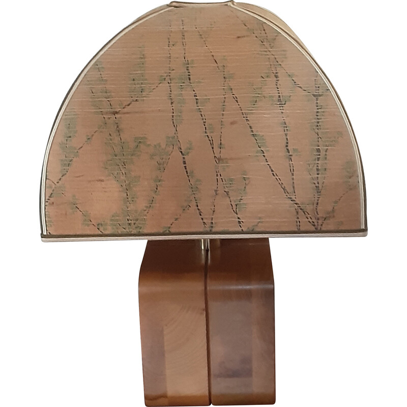 Lampada da tavolo vintage in legno, pergamena e bambù, 1970