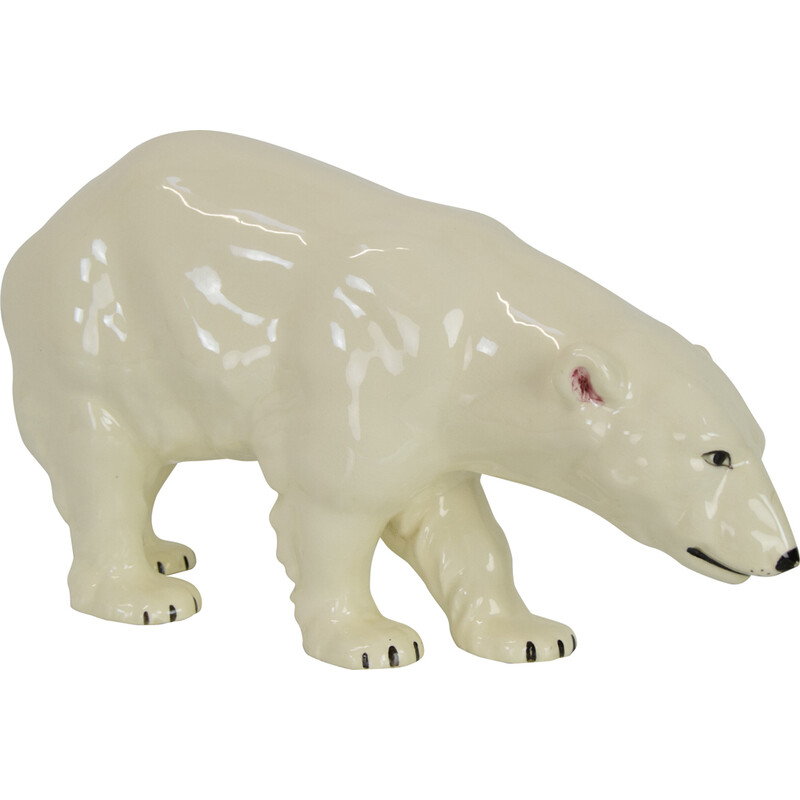 Escultura de urso polar de porcelana Vintage para Royal Dux, Checoslováquia 1925s