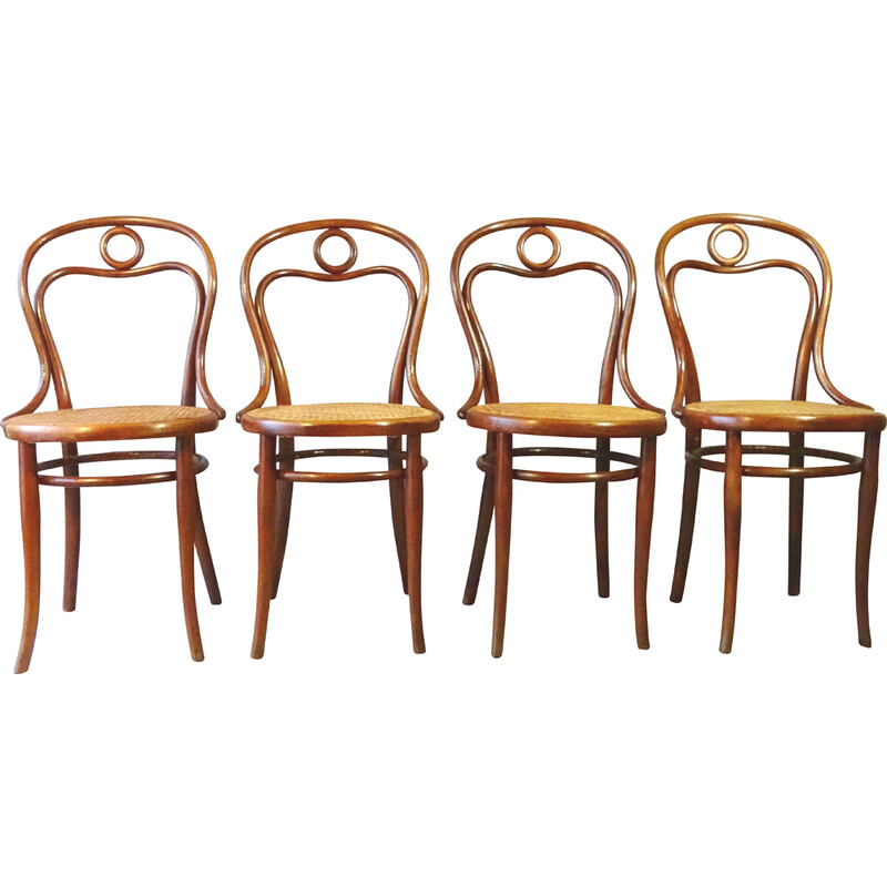 Set di 4 sedie vintage in canna per Thonet, 1882