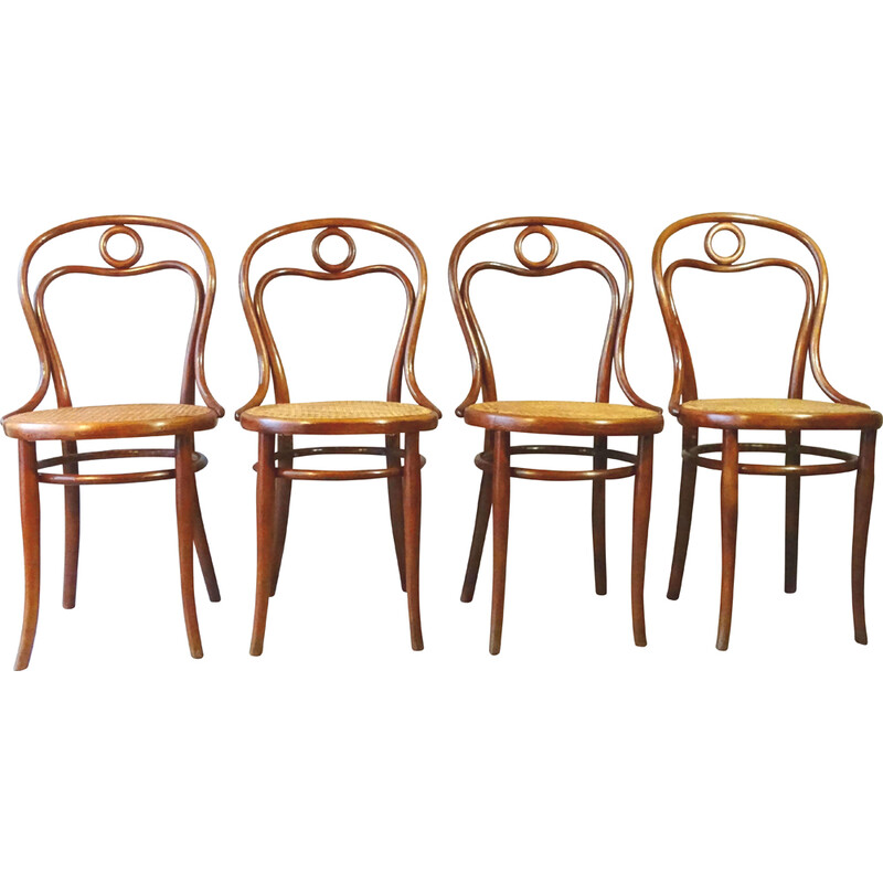 Set of 4 vintage caned chairs for Thonet, 1882s