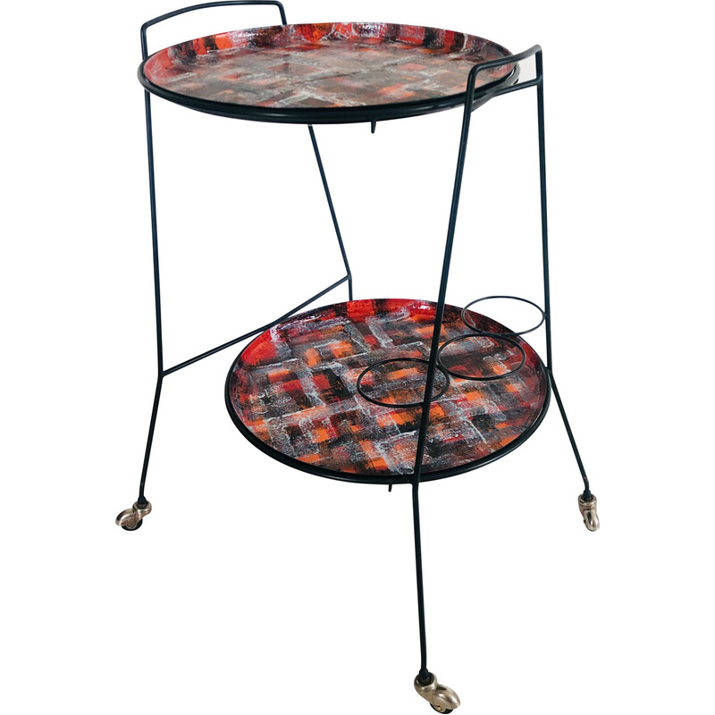 Vintage serving trolley in lacquered metal, Italy 1950s