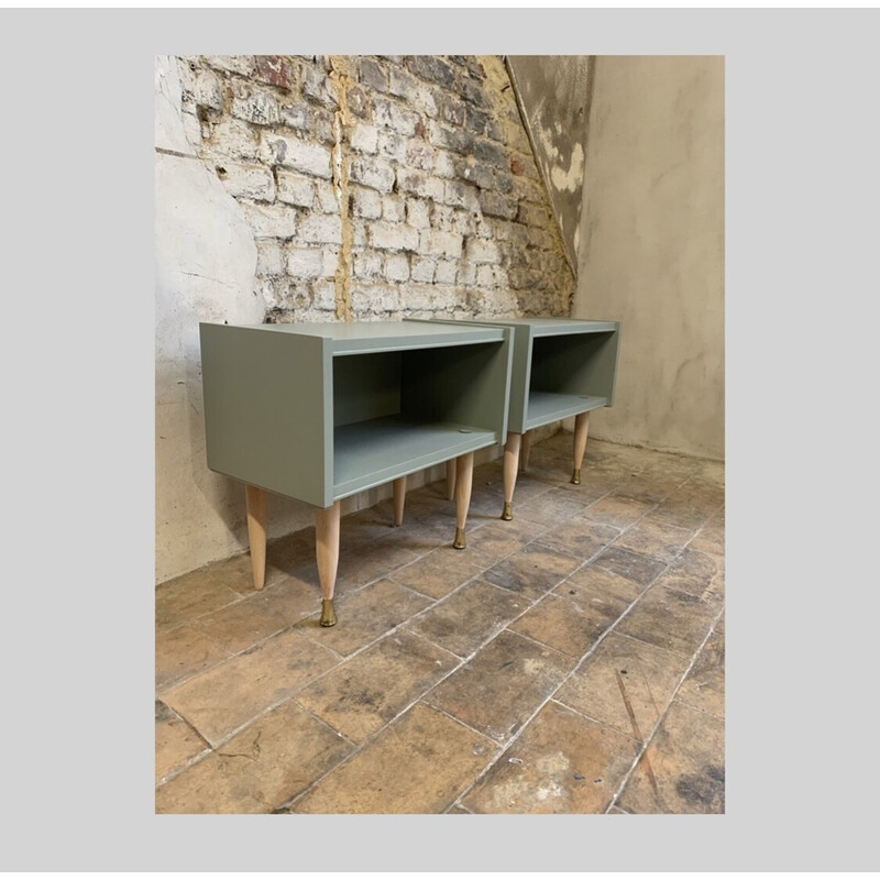 Pair of vintage night stands in khaki green