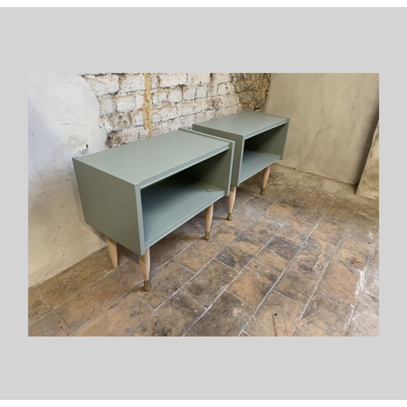 Pair of vintage night stands in khaki green