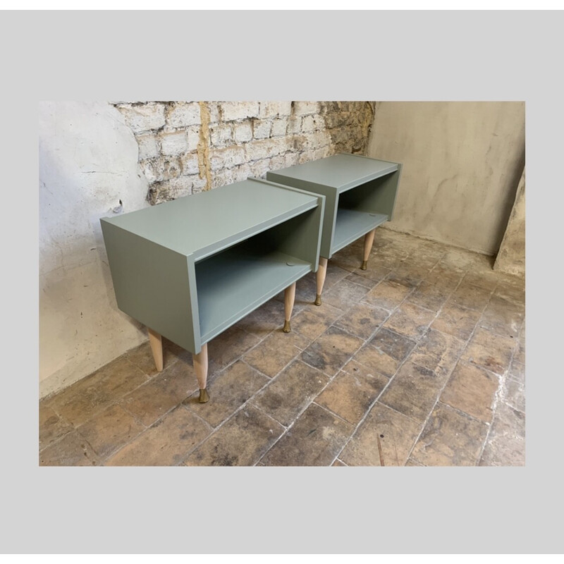 Vintage-Nachttischpaar in Khakigrün