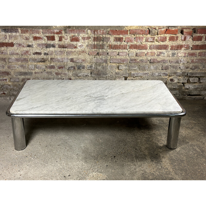 Vintage coffee table in chromed metal and marble by Gianfranco Frattini for Cassina, 1970s