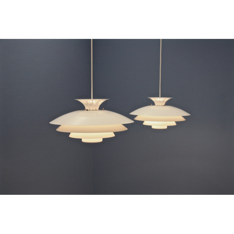 Pair of danish pendants in white from Toplight - 1960s