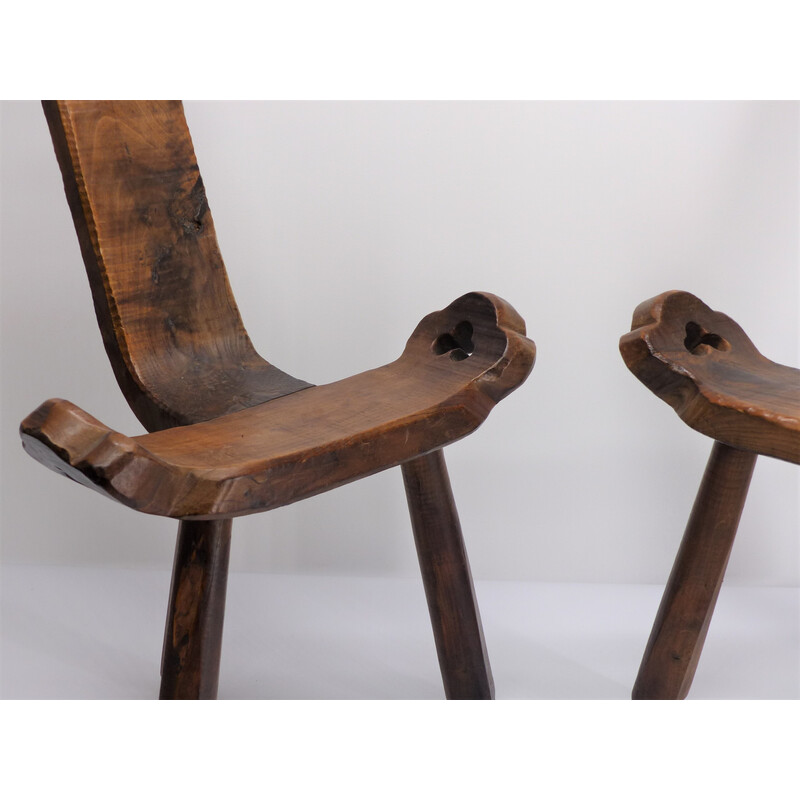 Coppia di sedie vintage a cavalletto in legno verniciato, 1960-1970