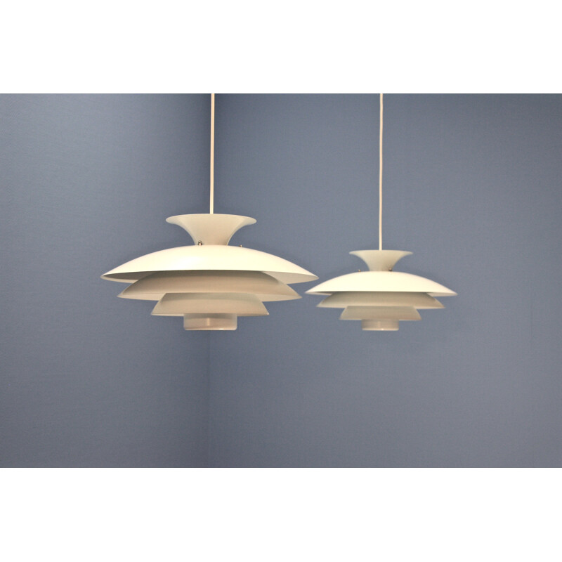 Pair of danish pendants in white from Toplight - 1960s