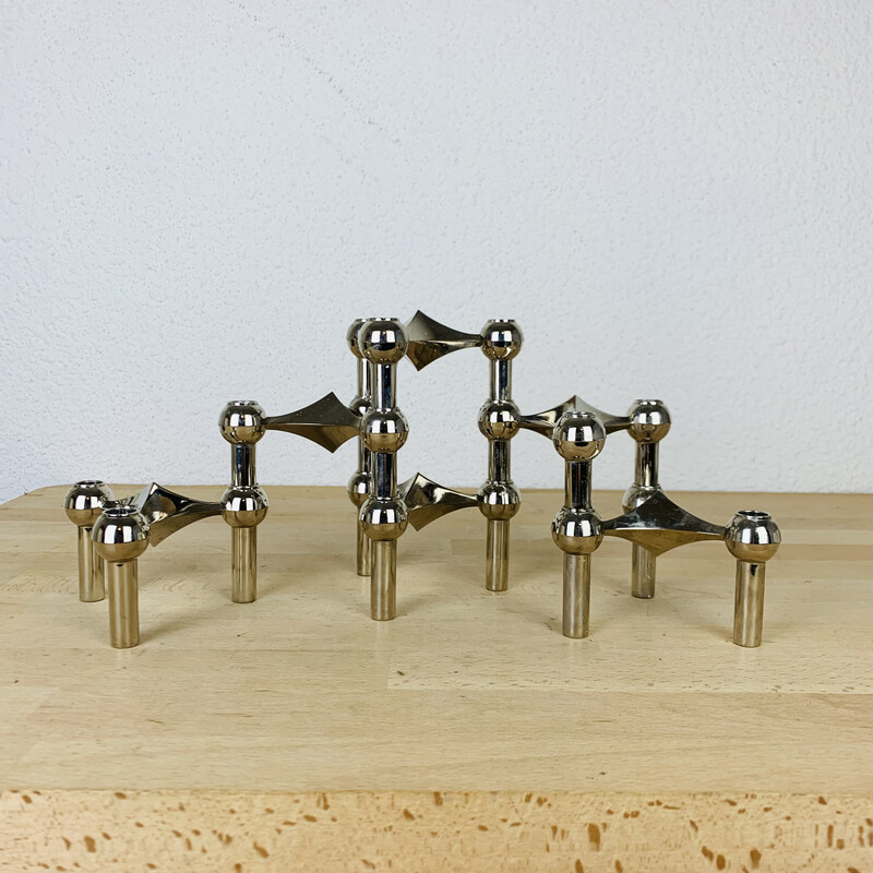 Set van 6 vintage metalen kandelaars van Hans Nagel en Werner Stoff, 1960