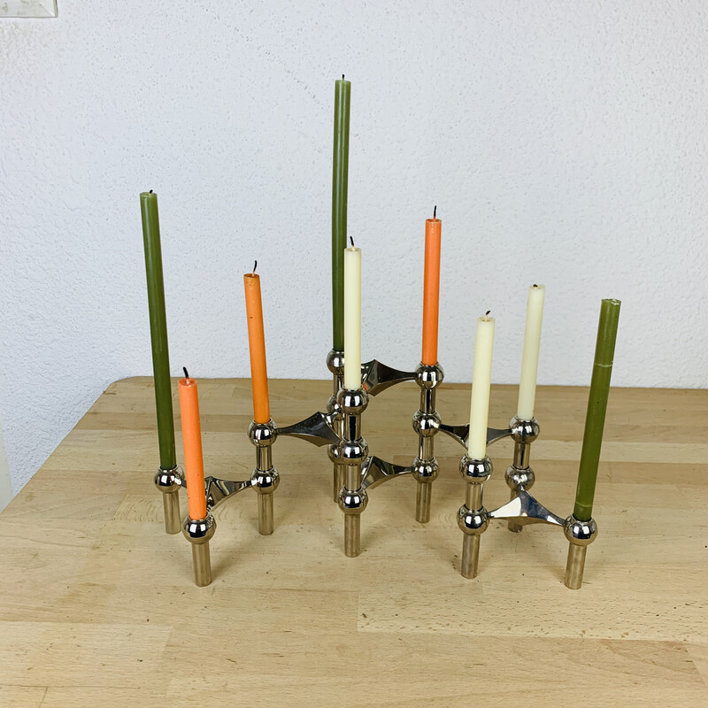Juego de 6 candelabros vintage de metal de Hans Nagel y Werner Stoff, 1960