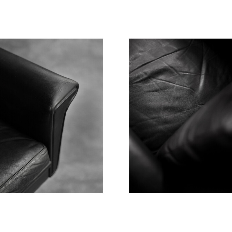 Vintage black leather swivel armchair by Georg Thams, Denmark 1960s