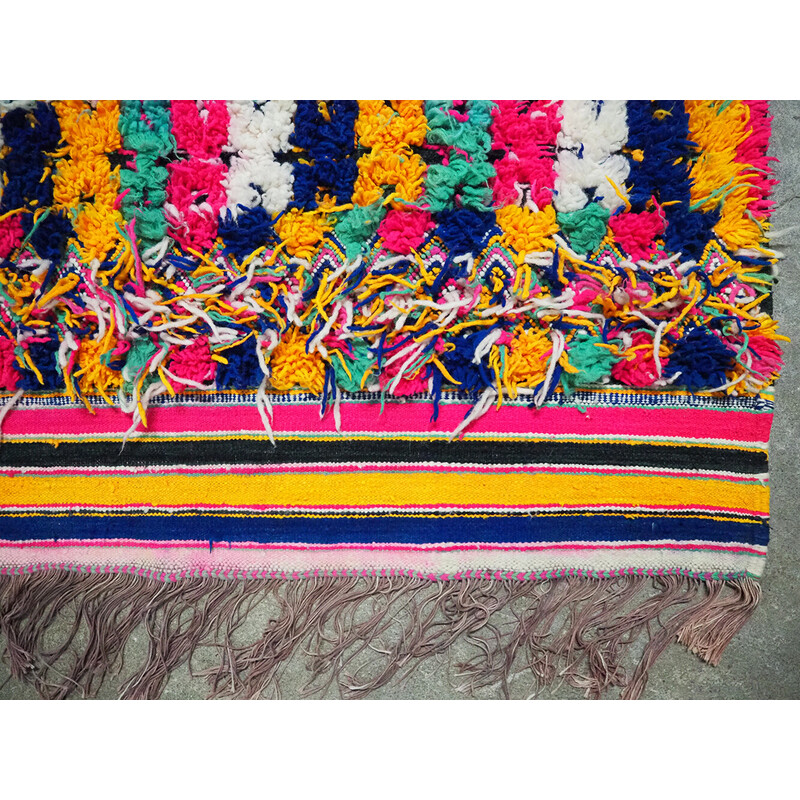 Alfombra bereber vintage de lana multicolor, Marruecos 1980-1990