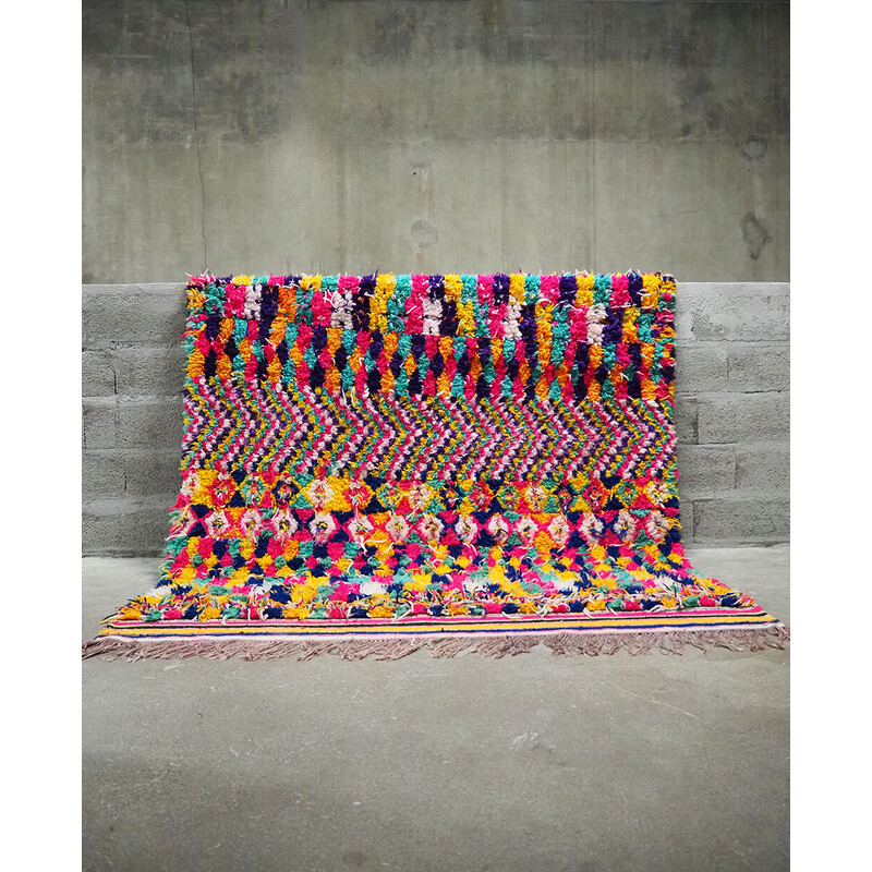 Vintage Berber rug in multicolored wool, Morocco 1980-1990s