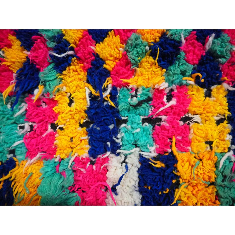 Alfombra bereber vintage de lana multicolor, Marruecos 1980-1990