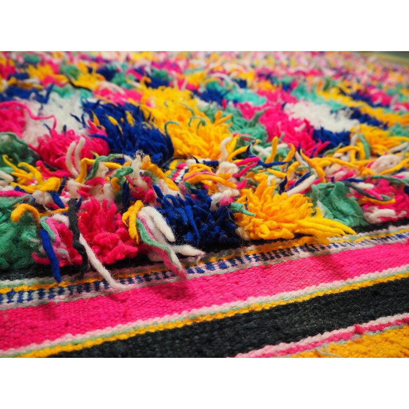 Vintage Berber rug in multicolored wool, Morocco 1980-1990s