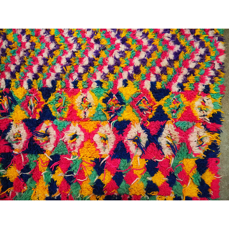 Vintage Berber rug in multicolored wool, Morocco 1980-1990s