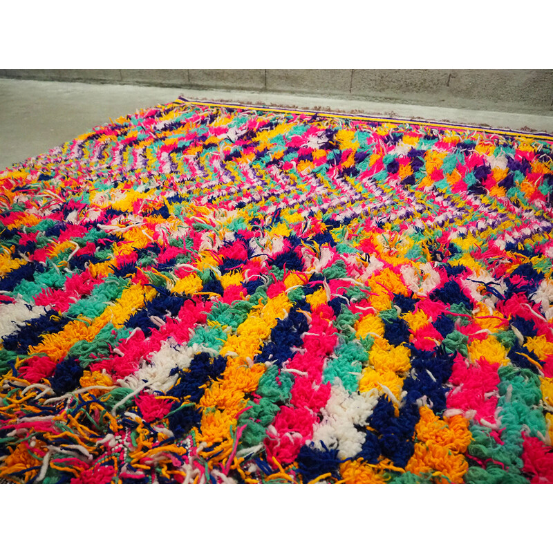 Alfombra bereber vintage de lana multicolor, Marruecos 1980-1990