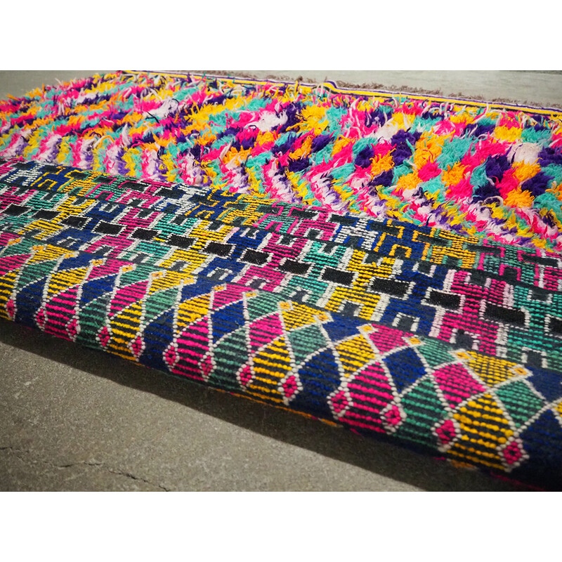 Tapete berbere Vintage em lã multicolor, Marrocos 1980-1990