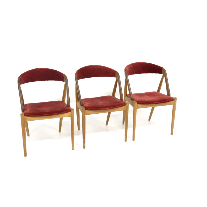 Set van 3 vintage teakhouten stoelen van Kai Kristiansen voor Schou Andersen Møbelfabrik, Denemarken 1960