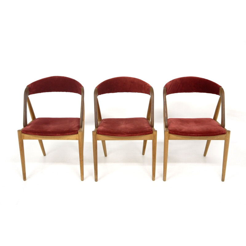 Set van 3 vintage teakhouten stoelen van Kai Kristiansen voor Schou Andersen Møbelfabrik, Denemarken 1960