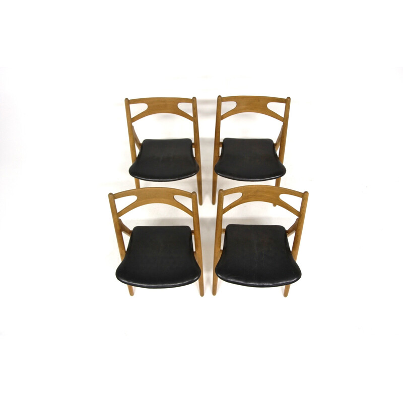 Set of 4 vintage teak chairs "Sawbuck Ch29" by Hans J. Wegner for Carl Hansen and Søn, 1960