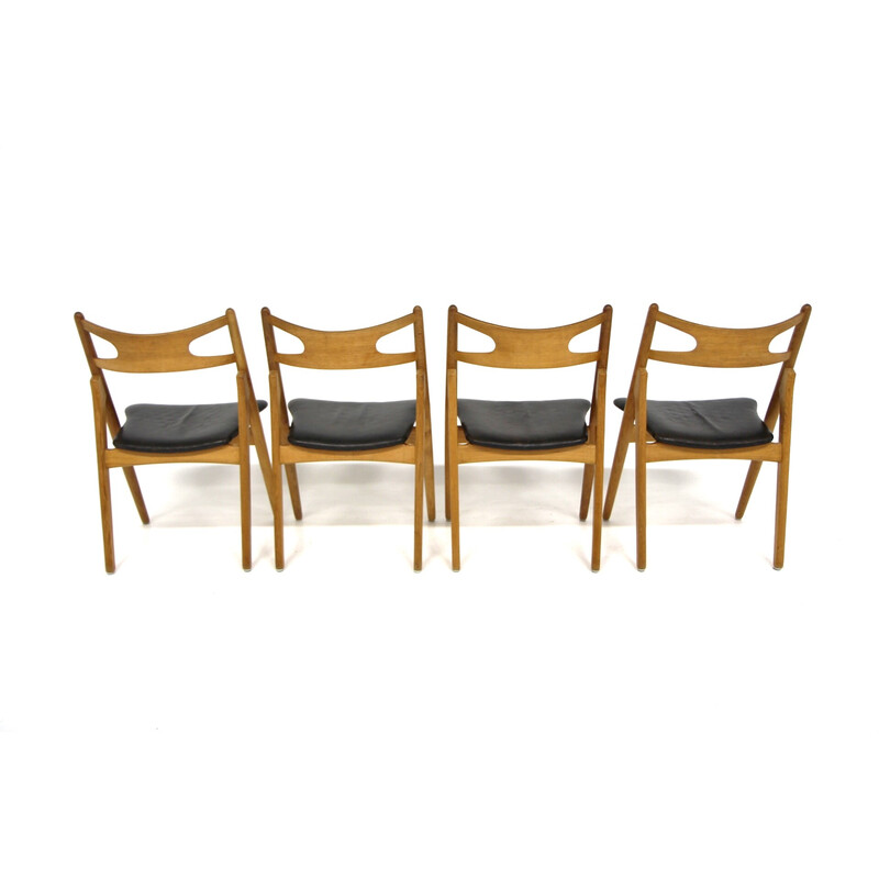 Set of 4 vintage teak chairs "Sawbuck Ch29" by Hans J. Wegner for Carl Hansen and Søn, 1960