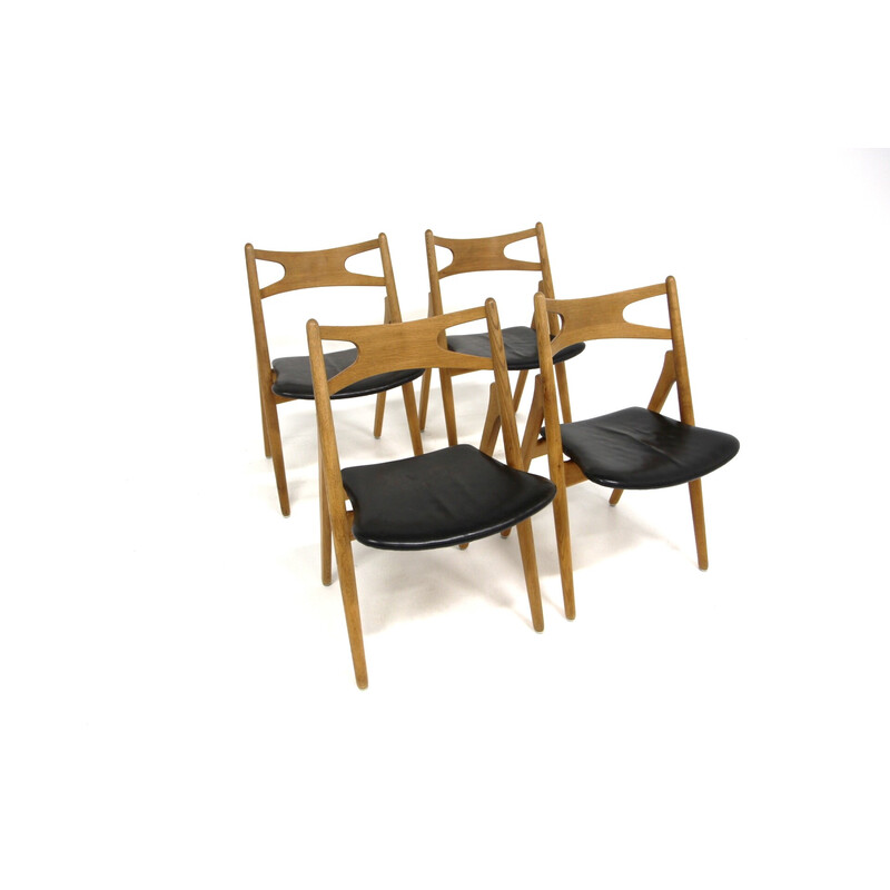 Set of 4 vintage teak chairs "Sawbuck Ch29" by Hans J. Wegner for Carl Hansen and Søn, 1960