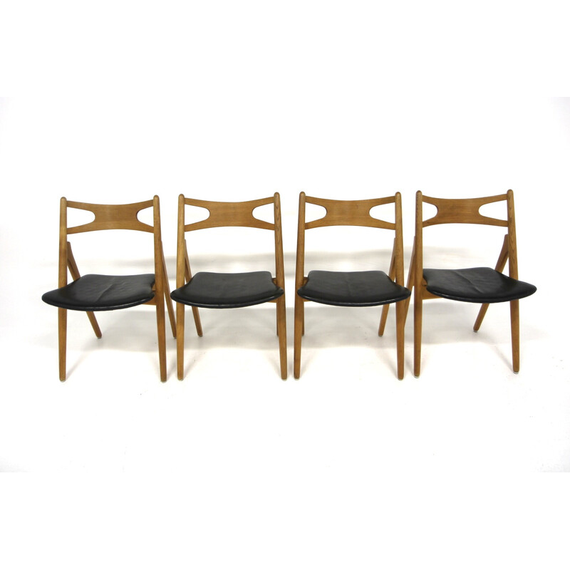 Set of 4 vintage teak chairs "Sawbuck Ch29" by Hans J. Wegner for Carl Hansen and Søn, 1960