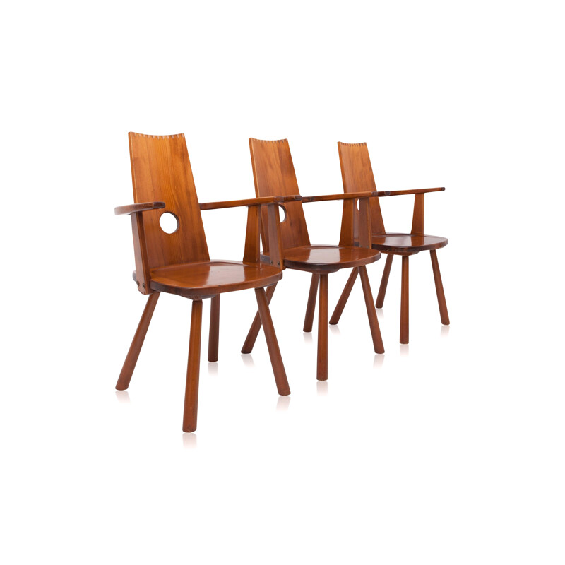 Ensemble de 6 chaises à repas en bois - 1960