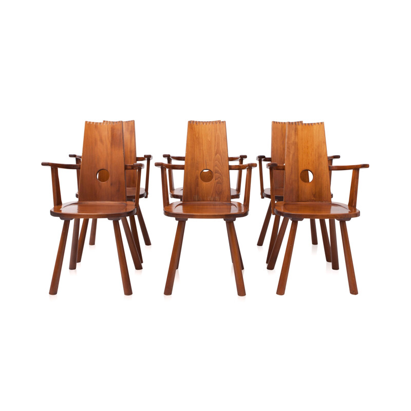 Ensemble de 6 chaises à repas en bois - 1960