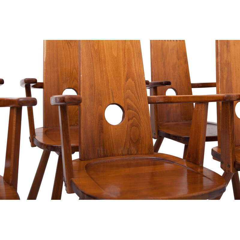 Ensemble de 6 chaises à repas en bois - 1960