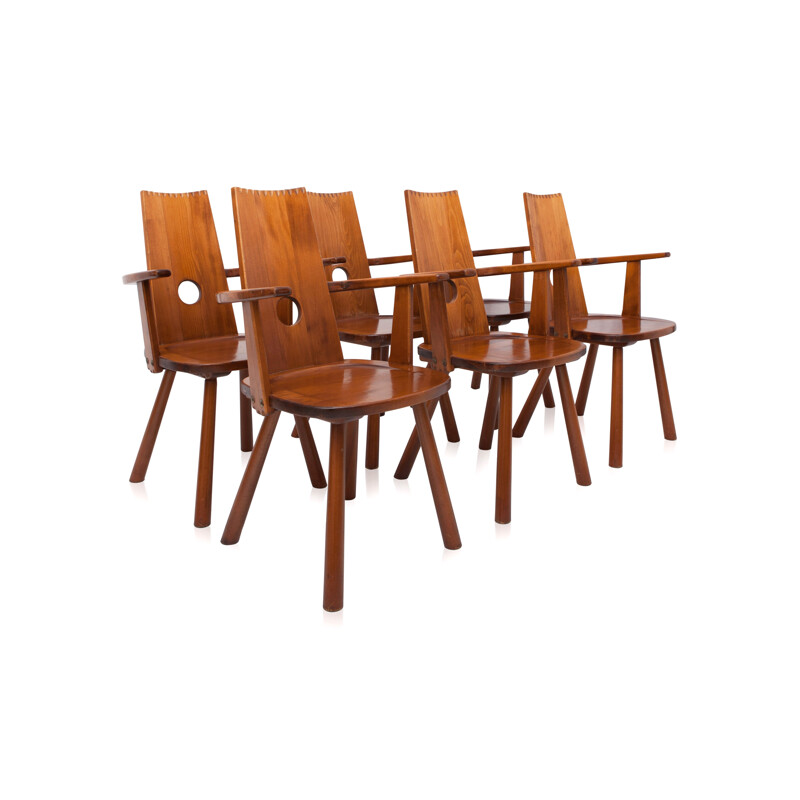 Ensemble de 6 chaises à repas en bois - 1960